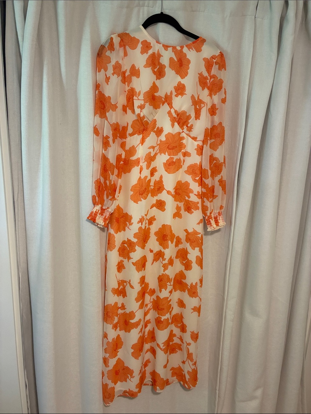 Cream Maxi Dress with Orange Floral Print